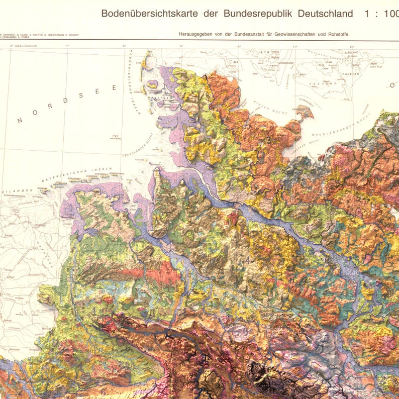 Vintage Germany Soil Map Print: Topographic Relief Wall Art image 5