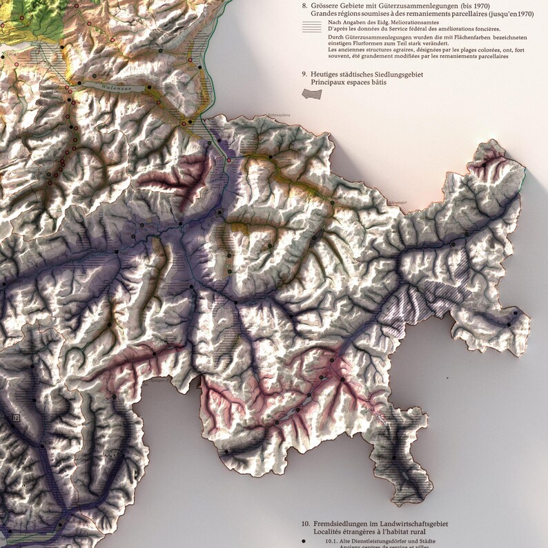 Switzerland Map: Vintage Relief Map Print 1975, Rural and Agricultural Poster image 9