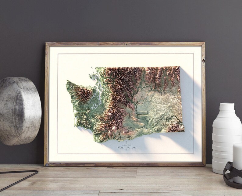 Washington satete map in wooden frame as apeerfect wall decor