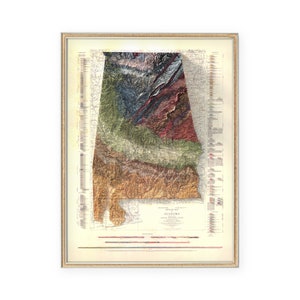 Geologische kaart Alabama - muurdecoratie - topografie - kunstafdruk - uniek cadeau