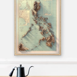 Vintage Map of the Philippines 1924: Detailed Topographic Relief Print, Vintage Style Wall Poster image 4