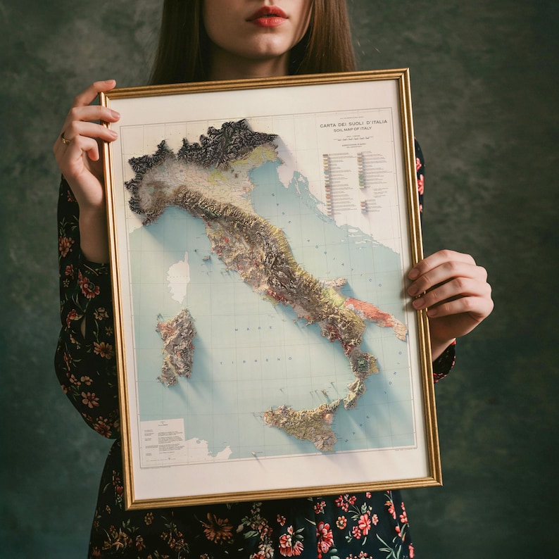 Italy Soil Map (1966): Vintage Relief Decor, Wall Art Gift, Unique Map Poster image 1