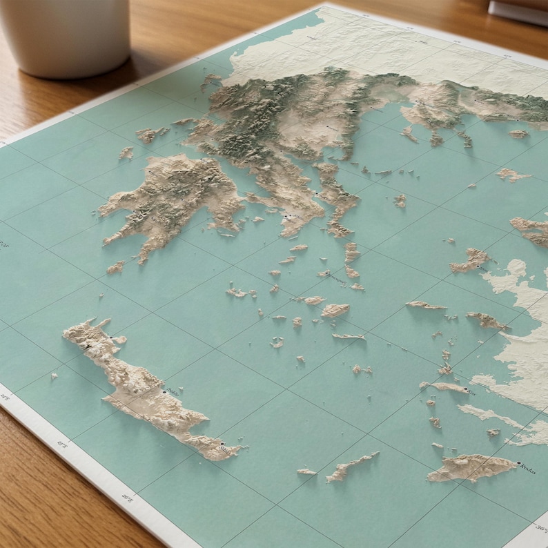 Greece Topographic Map Print, Shaded Relief Aegean Islands Wall Art Poster image 5