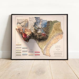 Vintage Texas Geological Map 1933: Relief & Elevation Wall Art, Map Poster Print image 9