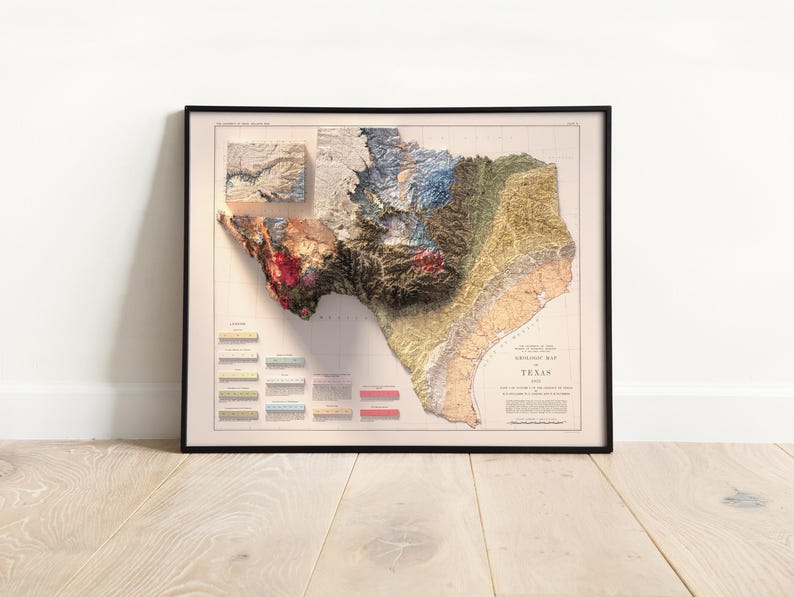 Vintage Texas Geological Map 1933: Relief & Elevation Wall Art, Map Poster Print image 9
