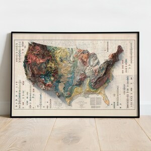 Mapa geológico antiguo de Estados Unidos: relieve sombreado, arte mural de estilo antiguo. imagen 8