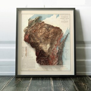 Mapa geológico de Wisconsin de 1911: relieve topográfico, lámina artística de estilo vintage, elegante decoración de pared. imagen 7