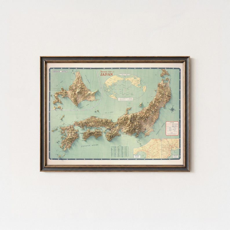 Vintage Japan Travel Map 1949: Mid-Century Cartography Art Print image 1