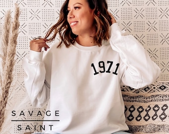 1971 Birthday Year Sweatshirt for Women, Womens 50th Birthday Sweater, Cute Birthday Sweatshirt, Awesome 50th, Hello 50 Sweatshirt