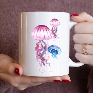 Aquarell Qualle Tasse, Qualle Kaffeetasse, Ozean Geschenke, Strand Geschenk, Hausfrau Geschenk, Kaffee Liebhaber Geschenk, Teetasse, Mama Geschenk