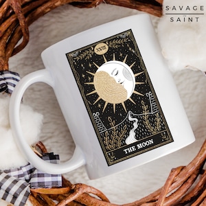 Caneca de café com cartas de tarô da lua, presentes de tarô, presentes de bruxa, caneca de café psíquico, caneca de tarô, adivinhação, presentes psíquicos, leitura psíquica