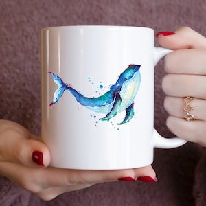 Watercolor Whale Mug, Humpback Whale, Sea Life, Nautical, Housewarming Gift, Gift For Her, Gifts For Him, Birthday Gifts For Her, Coffee Mug