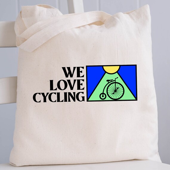 We Love Cycling Tote Bag, Cyclist Gift, Bike Lover Gift, Mountain