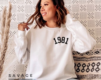 1981 Birthday Year Sweatshirt for Women, Womens 40th Birthday Sweater, Cute Birthday Sweatshirt, Awesome 40th, Hello 40 Sweatshirt