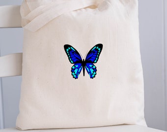 Embroidered Butterfly Tote Bag, Butterfly Tote Bag, Blue Butterfly, Butterfly Lover Gift, Reusable Bag, Gift For Her