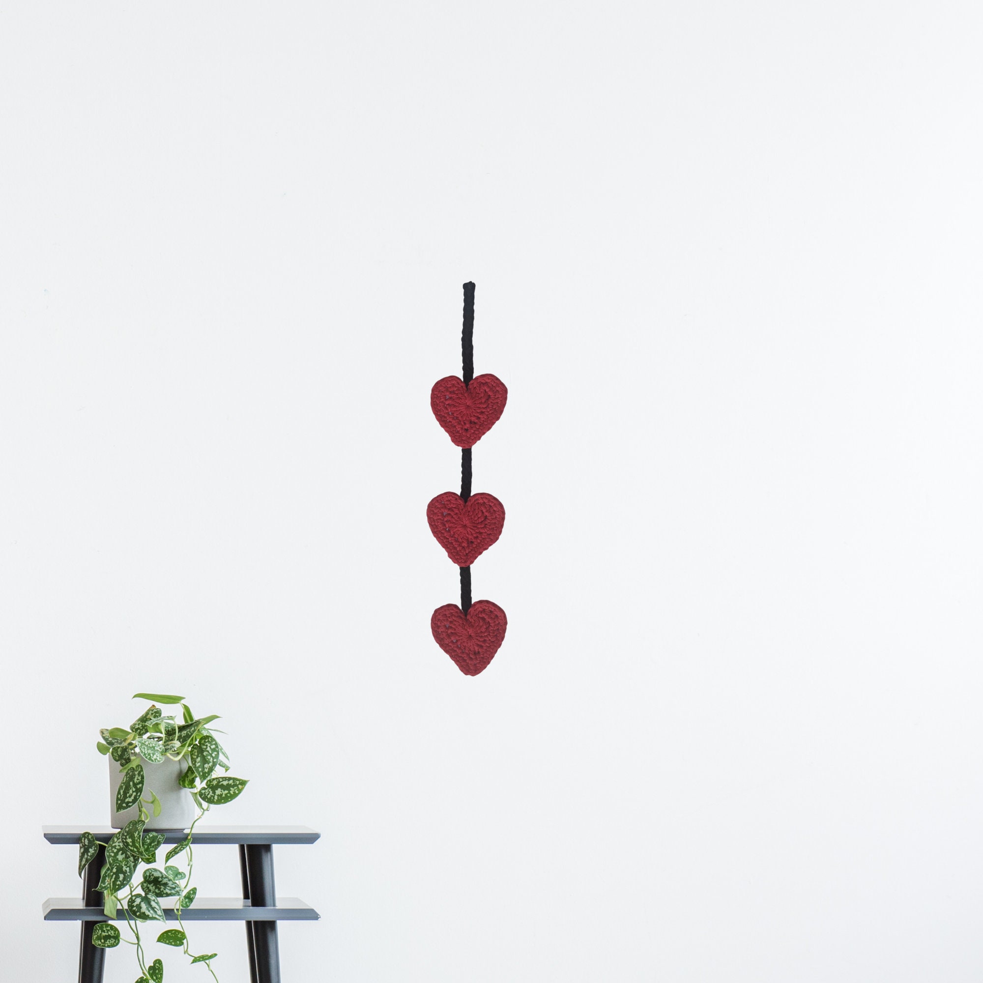 guirlande de coeurs, décoration d'intérieur au crochet, murale pour la saint-valentin, oeuvre d'art en coton, entièrement personnalisable