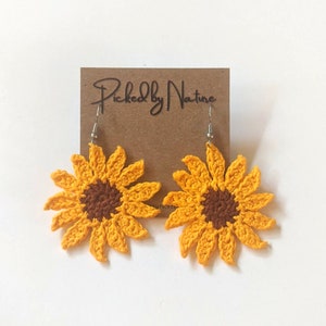 Sunflower Crochet Earrings - Cute Kawaii Floral Earrings - Customizable Lightweight Jewelry