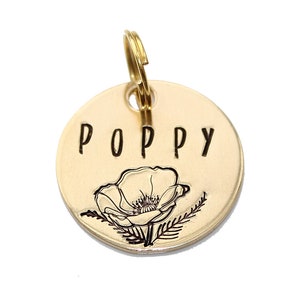 Poppy Floral Dog id Tag • Stamped Pet ID Tag • Pet ID Tag • Cat ID Tags • Hand stamped metal pet tags • Personalized Dog Tag