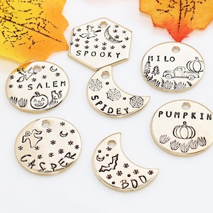 Fall Cat ID Tags • Halloween Cat id Tag • Stamped Cat ID Tag • Hand stamped pet tags • Personalized Small Dog Tag • Tags for pet collar