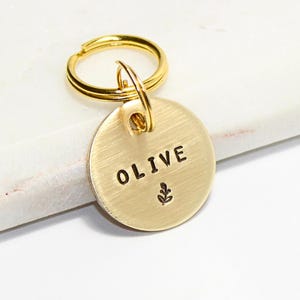 3/4&quot; Olive Minimalist Pet Tags • Cat id Tag • Summer Tags • Hand Stamped Cat ID Tag •  Pups ID Tags • Personalized Small Dog Tag