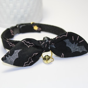 Midnight Bats Cat Collar: Handmade Cotton Bowtie with Bell