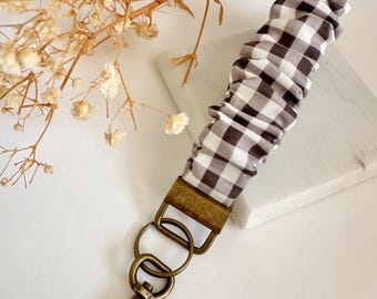Chocolate Plaid Cotton Scrunchie Wristlet Keychain | USA Made Key Fob