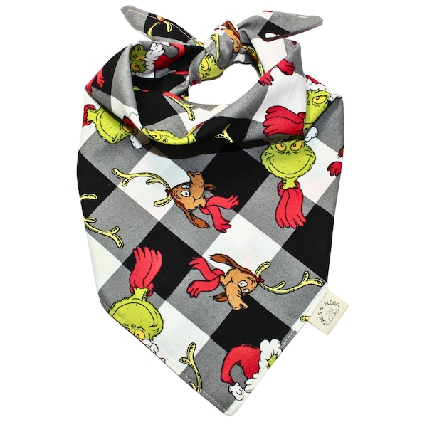 Grinch Christmas Pet Bandana: geweven hondenhalsband van katoenmix
