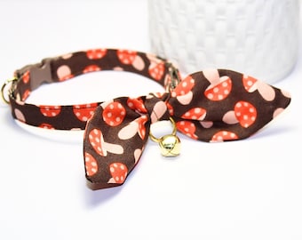 Mushroom Cat Collar & Bow Breakaway Buckle, Jingle Bell, USA Made