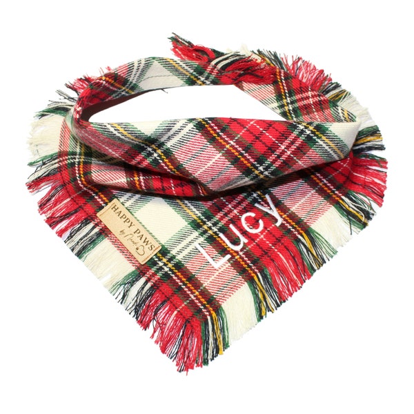 Christmas Plaid Custom Flannel Bandana |  Name Pet Bandana |  Cat Bandana | Dog Bandana |  Pet Neckwear | New Pet Gifts | Custom Name Gifts