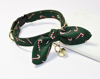 Polkagrishalsband för katt: Spänne med brytfunktion, Jingle Bell, Tillverkad i USA