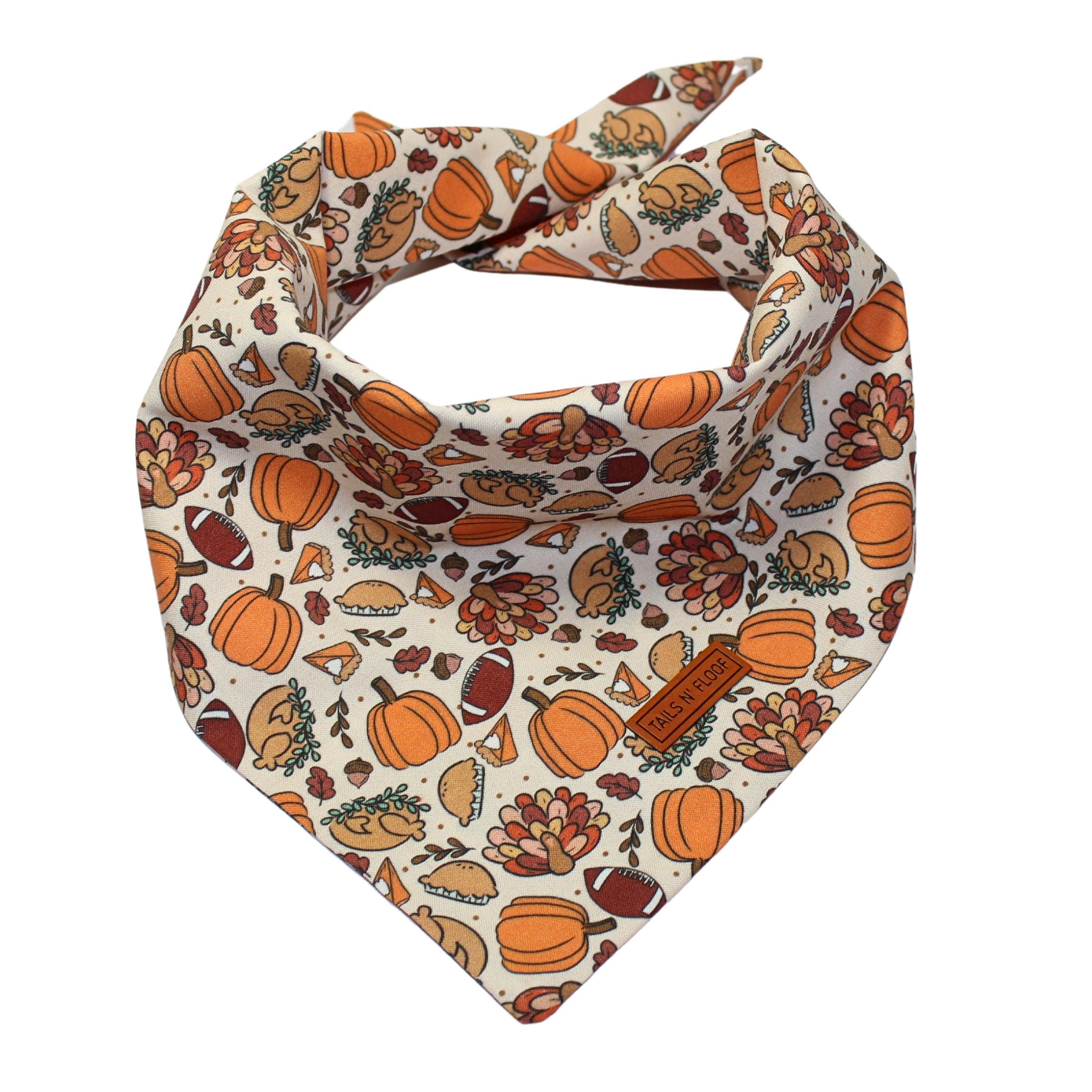 Thanksgiving Football Pet Bandana: Organic Cotton, Tie & Snap