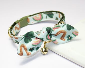 Lucky Charm Cat Collar & Bow: Breakaway Buckle, Jingle Bell, USA Made