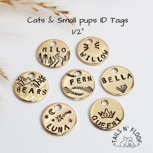 1/2" Mini Cat ID tag • Tiny Cat Id tag • Pet ID Tag • Cat ID Tags • Hand stamped metal pet tags • Personalized Cat Tag