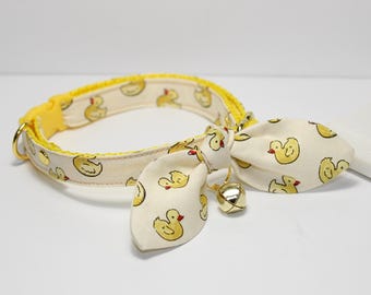 Collar de gato patito: pajarita de algodón hecha a mano con hebilla desmontable