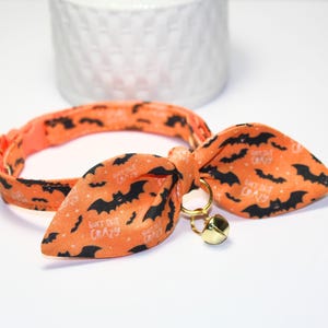 Orange Bat Cat Collar with Bowtie and Bell, Breakaway Buckle