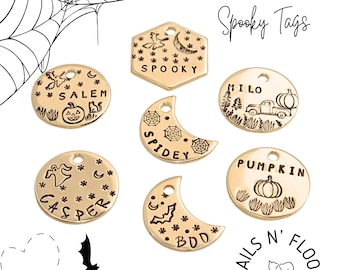 Hand Stamped Halloween Pet ID Tag • Fall Cat & Dog Tag