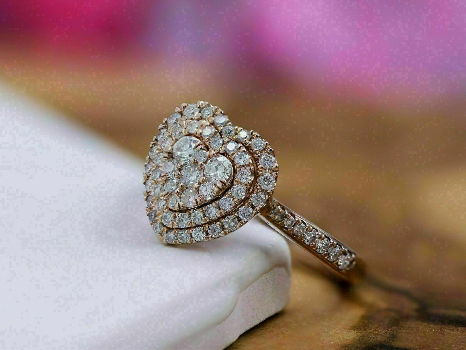 1ct Round Diamond Halo Heart Shaped Engagement Wedding Ring Etsy