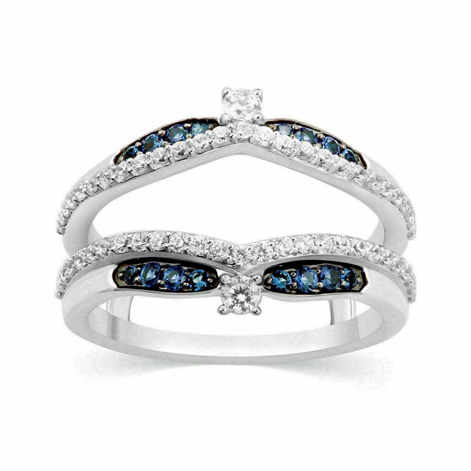 14KT White Gold Finish Enhancer Band Blue Sapphire Diamond Etsy