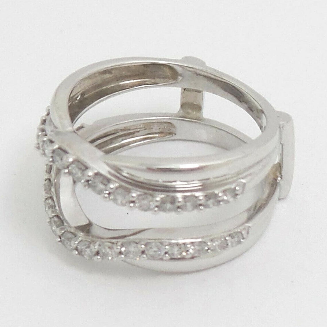 Double Ring Enhancer Wedding Band For Ladies 14kt White Gold Etsy