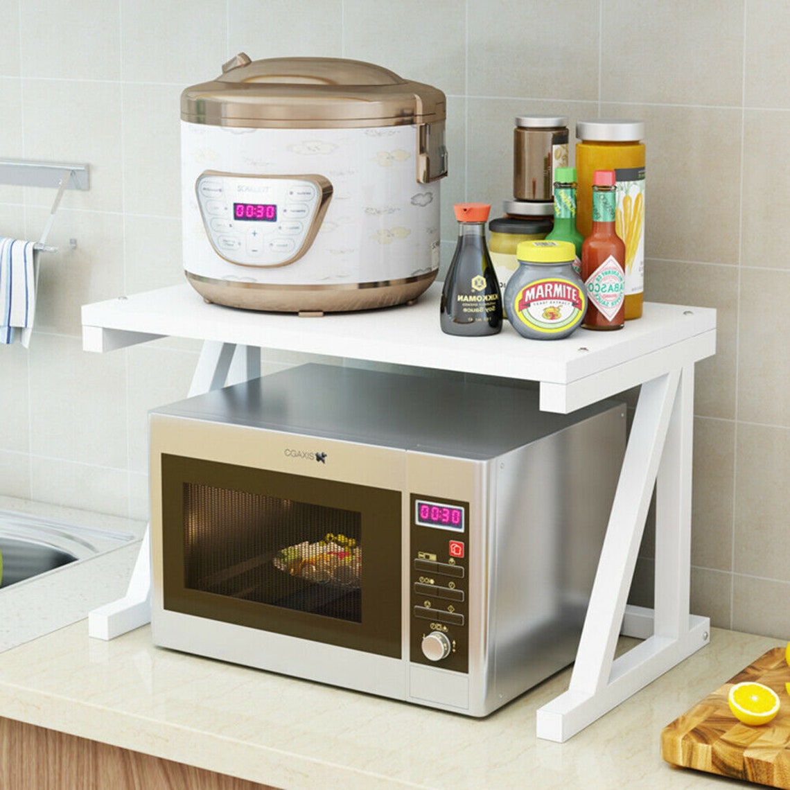 2 Tier Kitchen Shelf Microwave Oven Rack Stand Wooden Etsy