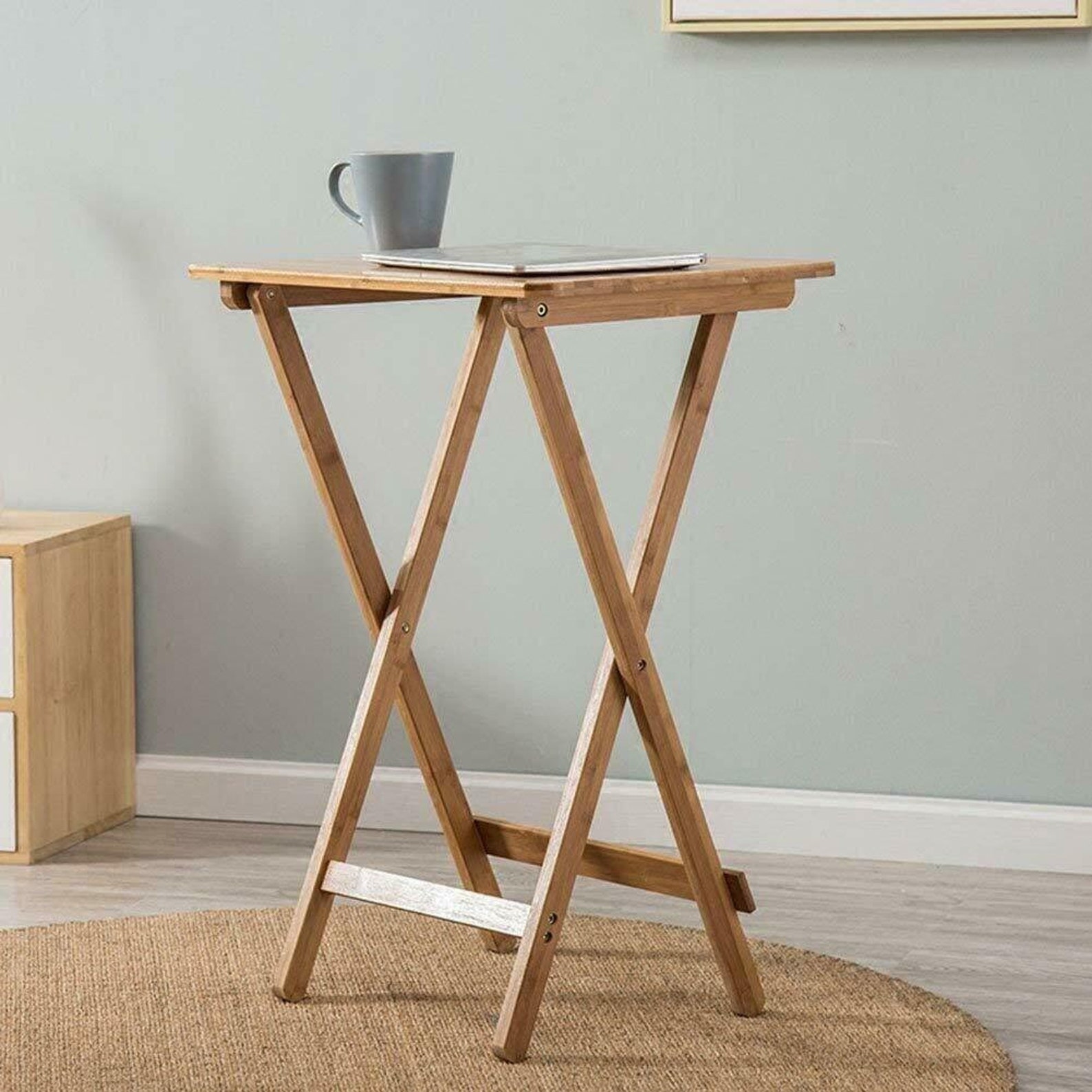 Bamboo Folding Bedside Foldable Table Wooden Multipurpose Etsy