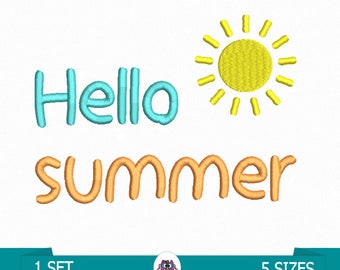 Sommer-Stickerei-Design - digitale Stickdatei - Sommer-Stickerei - Sonnen-Stickerei - Sommer-Ferien-Stickerei