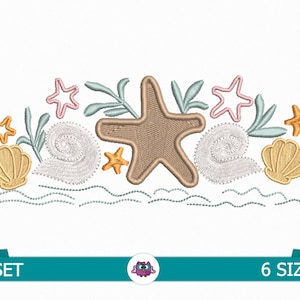Conchas Estrellas de mar y algas - Archivo digital para máquina de bordar - Bordado de conchas - Bordado de playa - Bordado de verano