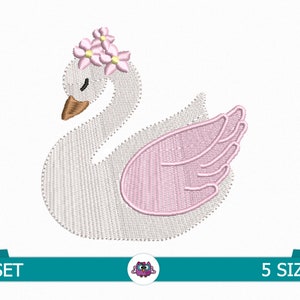Swan with flowers - Digital embroidery design - Swan embroidery - Children's embroidery - Summer embroidery - Baby embroidery - Bird 5 sizes