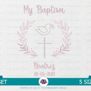 Baptism Cross Dove and Leaves - Digital Embroidery Matrix - Embroidery Archive Baptism - Religious Embroidery  My Baptism Embroidery archive