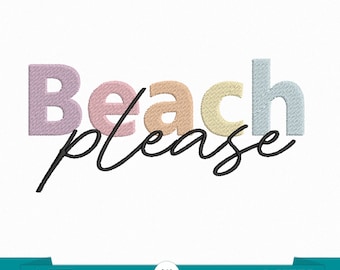Beach Please kleurrijk - Digitaal borduurbestand - Strandborduurwerk - Zomerborduurwerk - Strandhuisjesdecoratie - Beach Please ontwerp