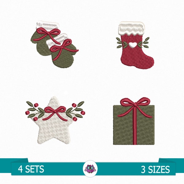 Christmas Mini Elements Embroidery - Digital Embroidery File - Christmas design embroidery - Star Gift Socks and Gloves Christmas embroidery