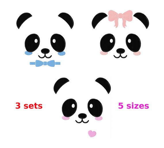 Panda 3 Color Machine Embroidery Design in 6 sizes and 12 formats