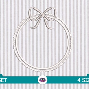 Round frame with a bow applique - machine embroidery design - circle applique frame - monogram applique - frame with lace - circle monogram