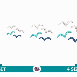 Seagull flying embroidery - Digital embroidery file - Sea birds embroidery - Beach embroidery - Summer Embroidery - Seagulls - 4 Sizes